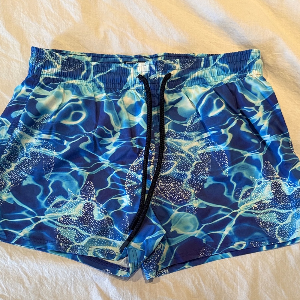 Vilebrequin Blue Patterned Men's Swim Shorts size Large - after swim bag